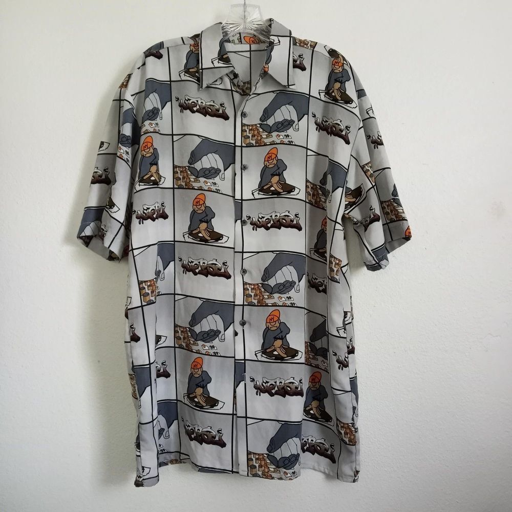 Up RO’S 1990s Hip Hop Club DJ Shirt XL RARE Vintage Graffiti Streetwear Button
